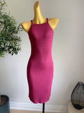 Forever 21 Pink Ribbed Striped Bodycon Midi Dress S